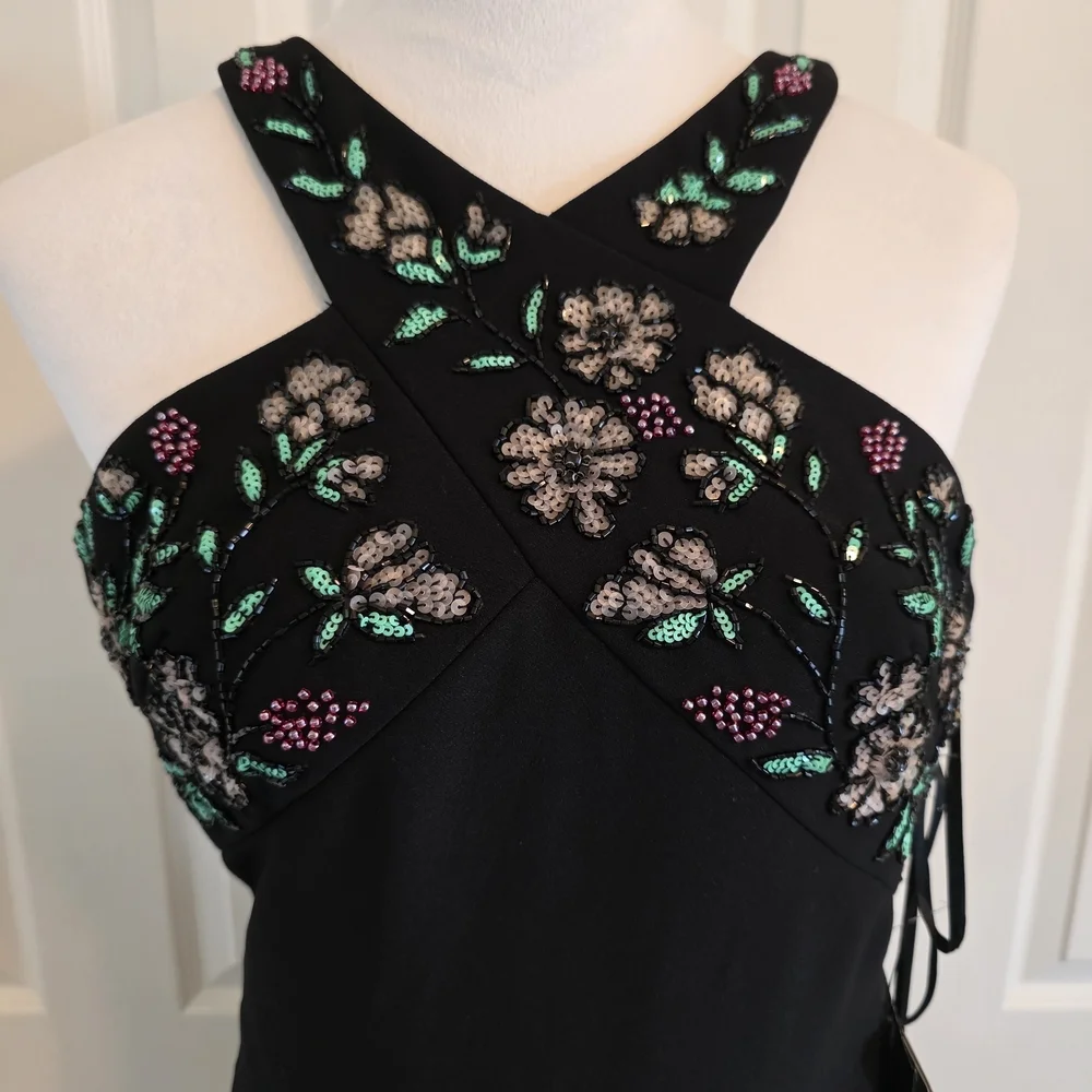 Pronovias Barcelona Embellished Black Halter Gown High-Low Hem-NWT Size 2 - Picture 3 of 15